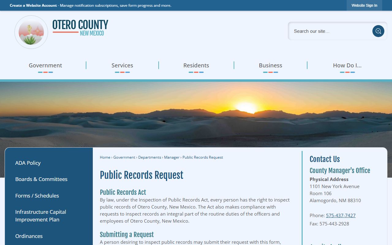 Otero County inmate records public records request page