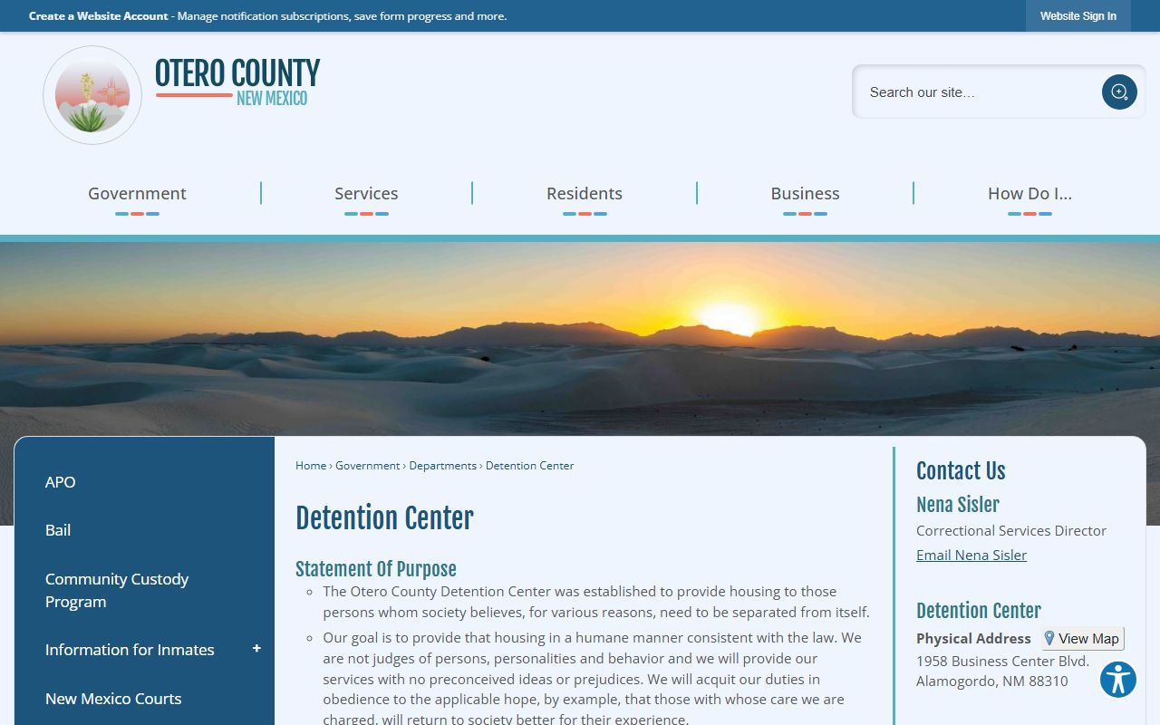 Otero County Detention Center official page with address and phone